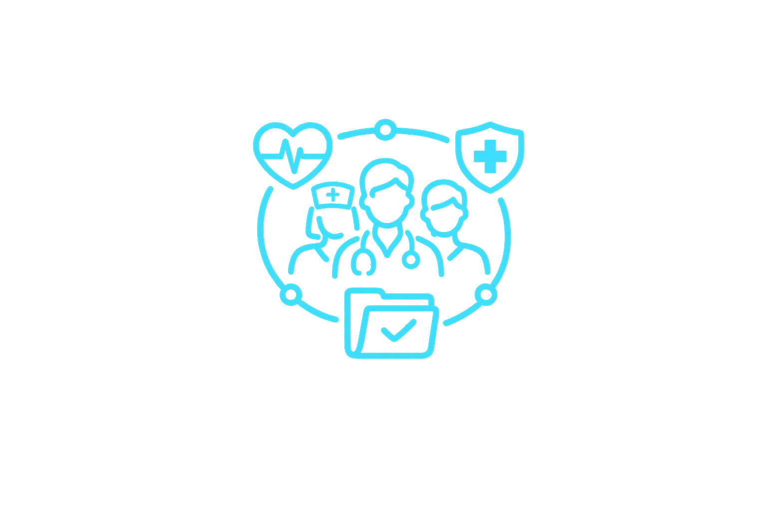 Interdisciplinary alignment icon showing connected care team members coordinating documentation and clinical decisions