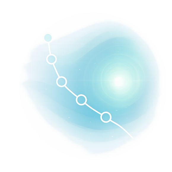 Abstract healthcare technology visual showing an early signal progressing toward intervention, representing proactive quality monitoring.